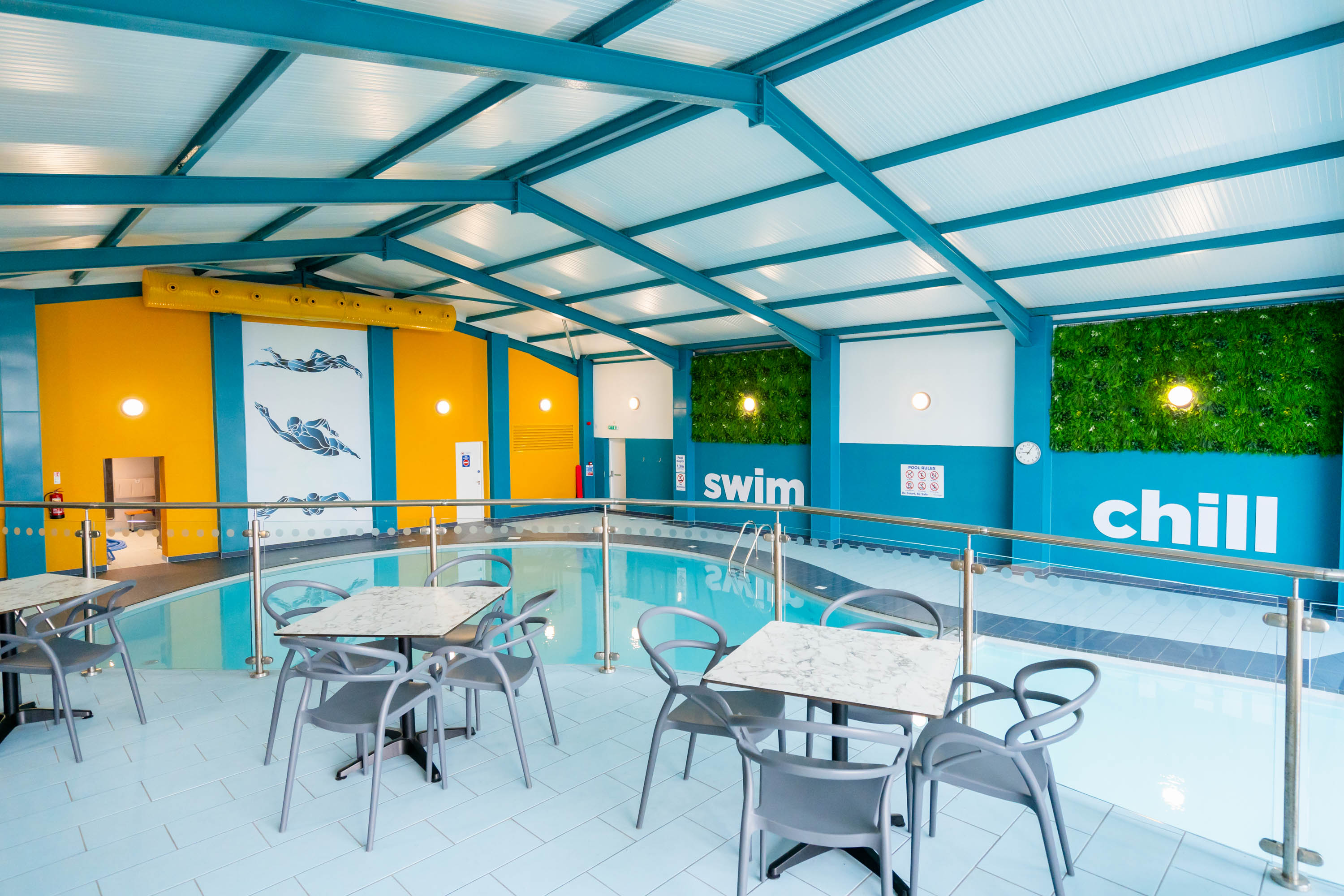 Indoor pool in Polperro, Cornwall with seating available