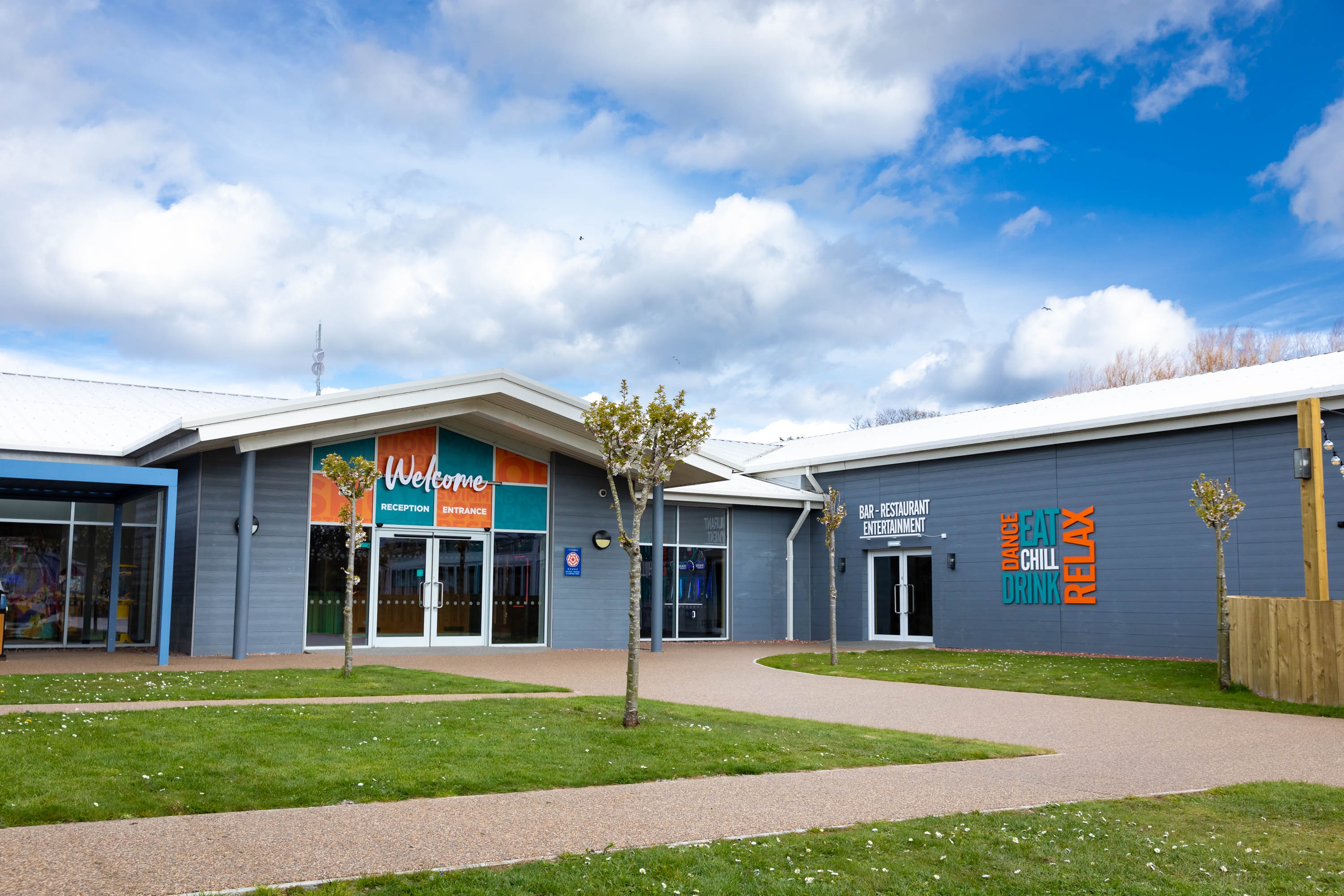 Welcome entrance to complex