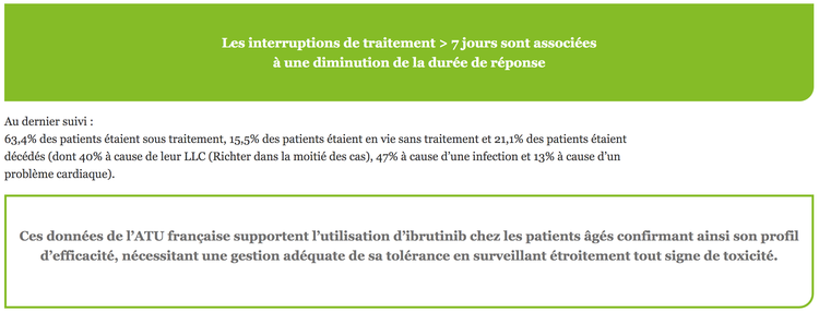Les interruptions de traitement > 7 jours sont associées à une diminution de la durée de réponse Les interruptions de traitement > 7 jours sont associées à une diminution de la durée de réponse