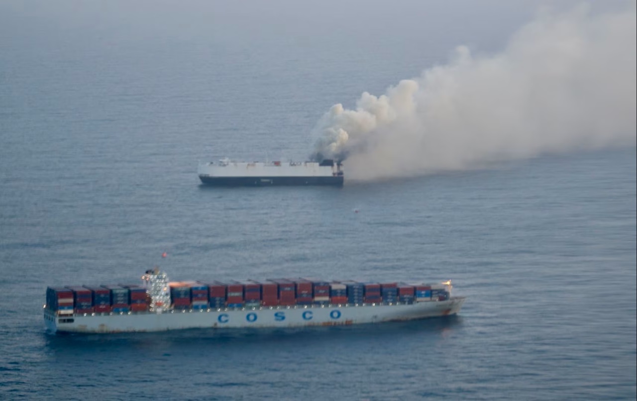 Crew evacuated from Zodiac car carrier after electric vehicle fire