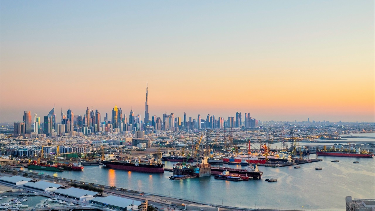 shipyard with Dubai skyline in the background