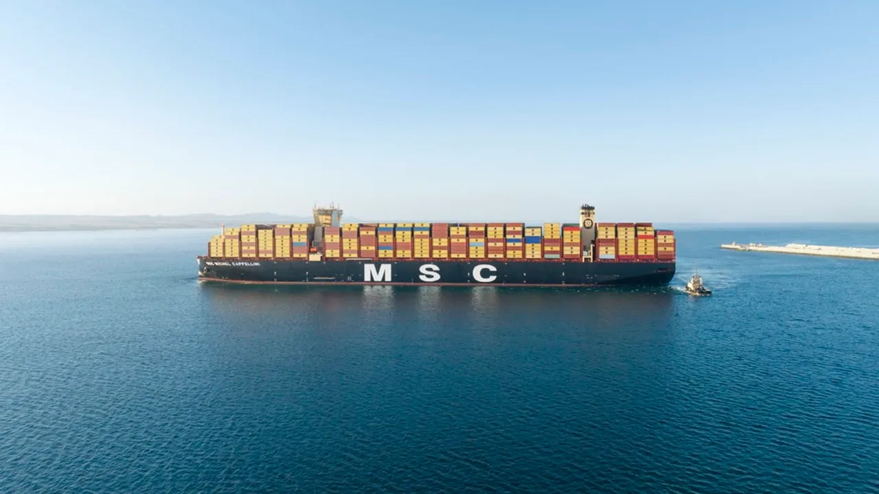 Large container ship at sea