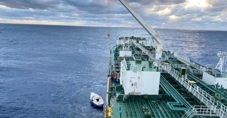 Shipnet Rescue Tanker saves two men and a dog from stricken sailboat