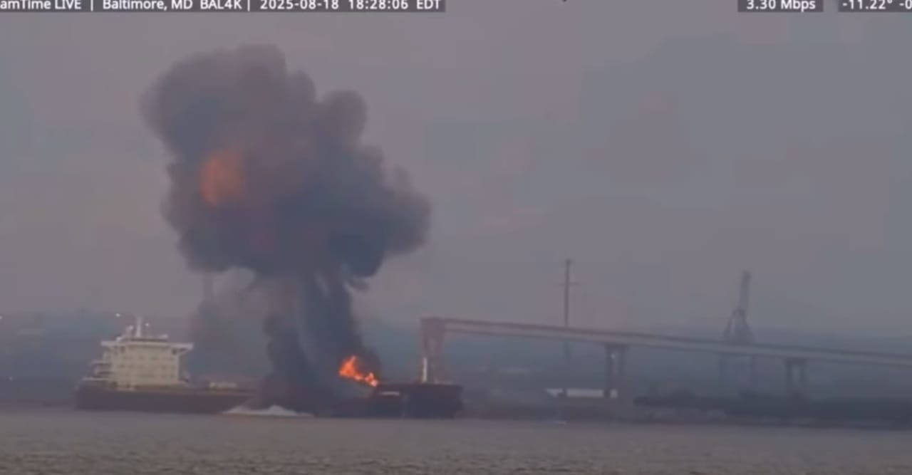Trade Ship Exploding Port of Baltimore channel reopens following bulker explosion