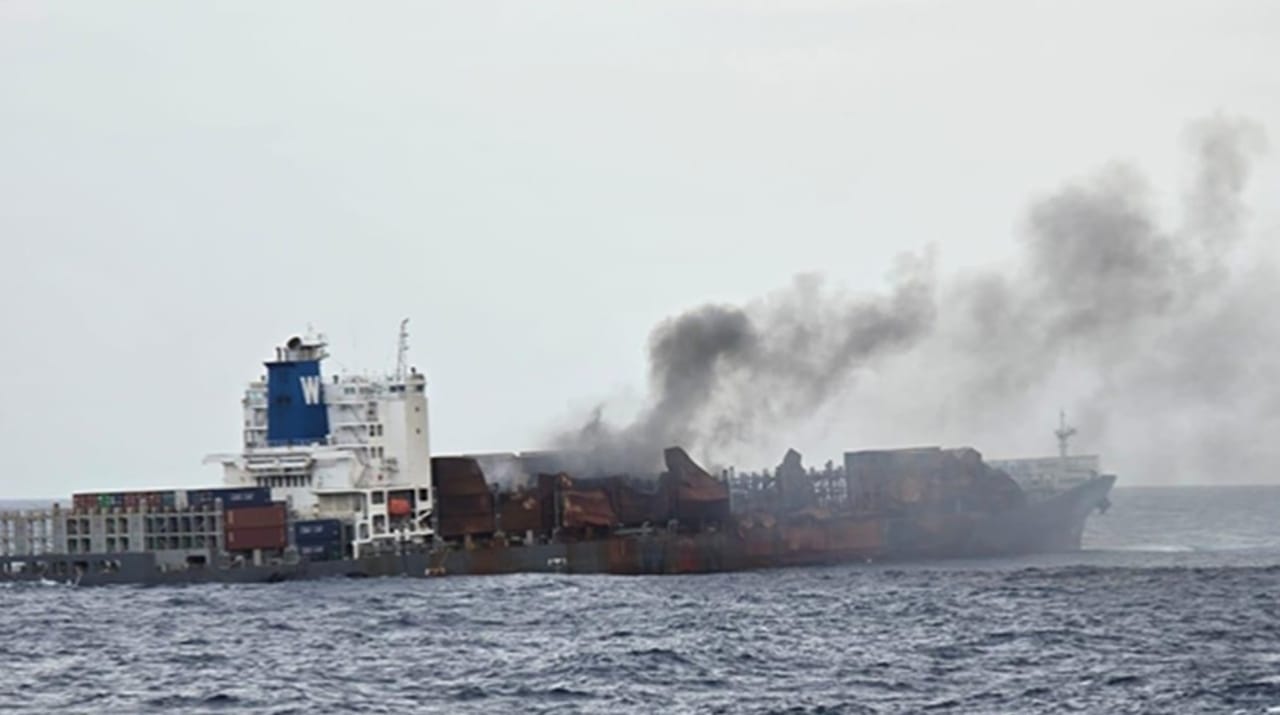 container ship on fire container ship on fire