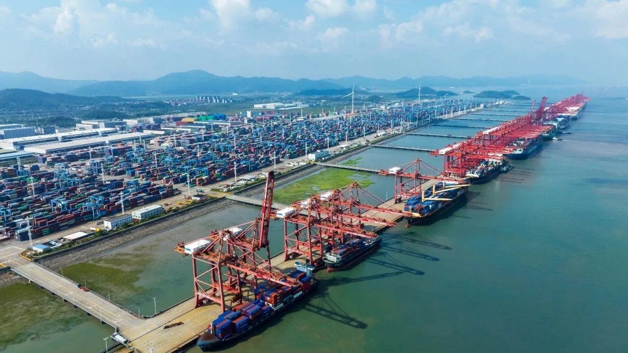 view of a container port from the air