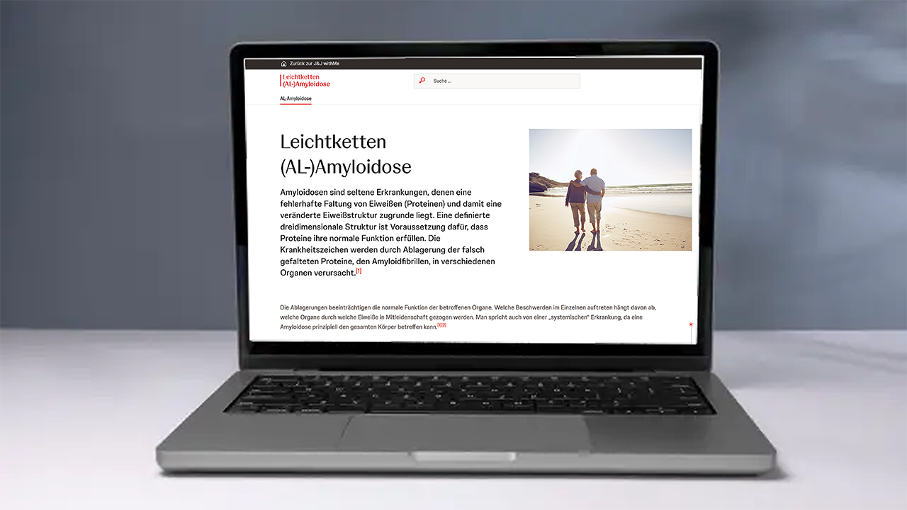 Laptop mit geöffneter Patient:innen-Website zur AL-Amyloidose