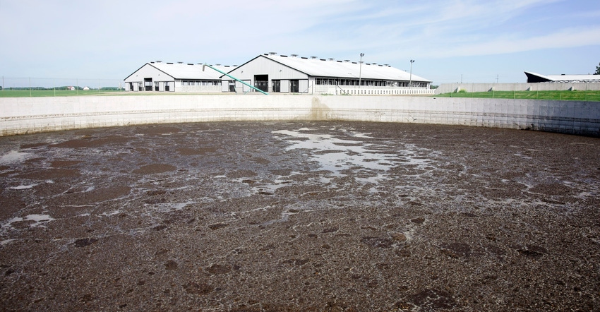 Animal waste lagoon on a modern dairy farm