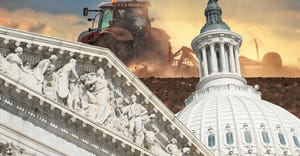 U.S. Capitol Building superimposed on tractor and plow