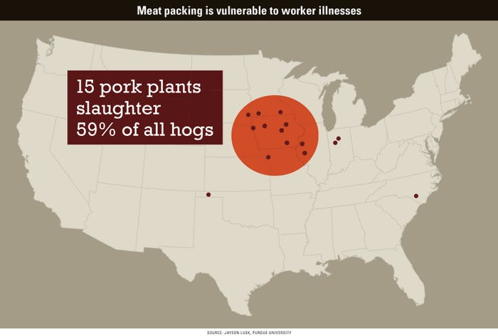 U.S. map of pork processing plants