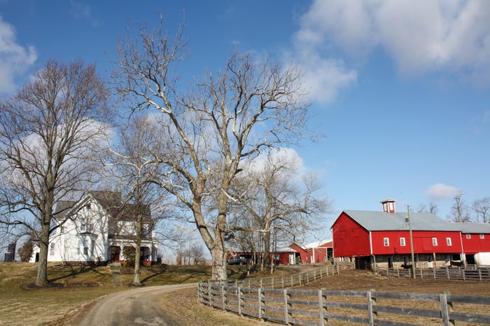 Farm with a farmhouse and barns