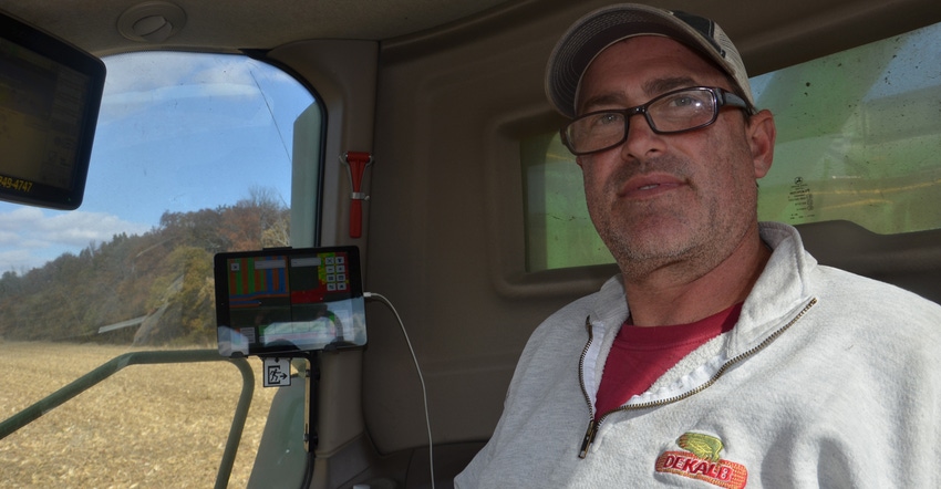 Henry Buell in cab using Climate FieldView on iPad