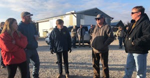 Kansas Governor Laura Kelly, center, meets with a farm family that was affected by the Dec. 15 Four-County Wildfire 
