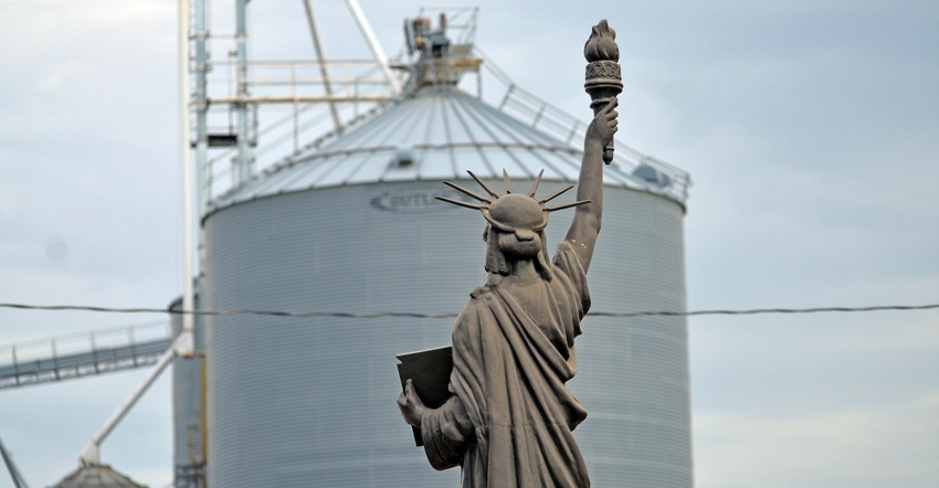 A replica of the Statue of Liberty stands in downtown Concordia, Mo.