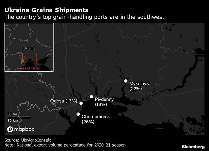 Ukraine grain shipments map