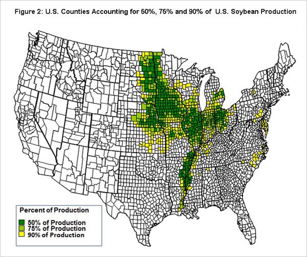 soybean production by county