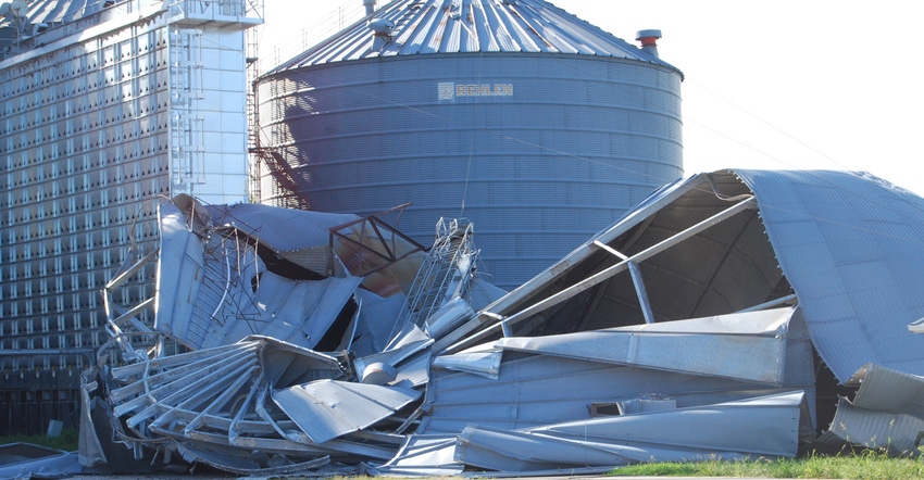 Grain bin damaged by storm