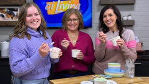 Jenna Spangler, Holly Spangler and Heather Roberts eating ice cream on the set of "CI Living"