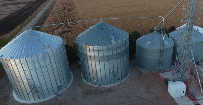 dry far (left) and wet storage (third from left) bin