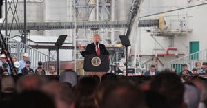 President Donald Trump speaks to guests during a visit to the Southeast Iowa Renewable Energy ethanol facility on June 11, 20