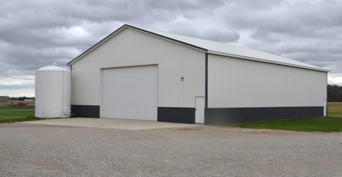 exterior view of Cameron and Cara Mills' fertilizer and chemical storage building