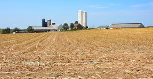 Landscape view of a recently harvested corn field
