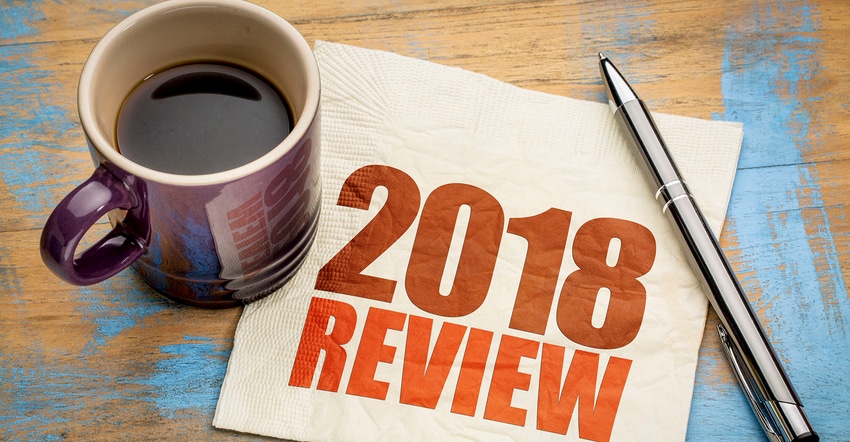 2018YearInReview- coffee cup with napkin that says 2018 Review on table