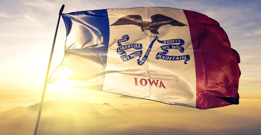 Iowa flag on sunny background