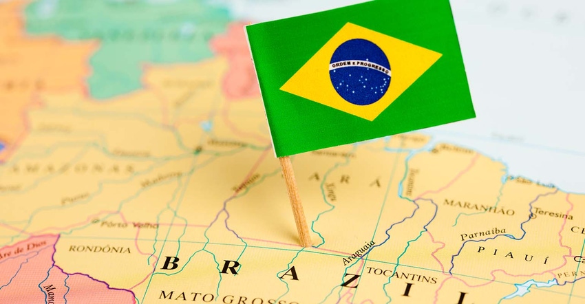 Brazil flag on map of brazil
