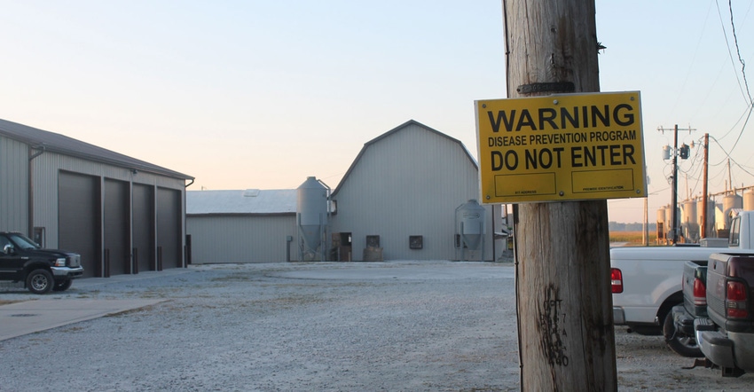 Biosecurity sign at entrance to facility