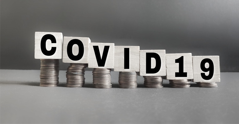 Coins and block letters COVID-19 Coins and block letters COVID-19