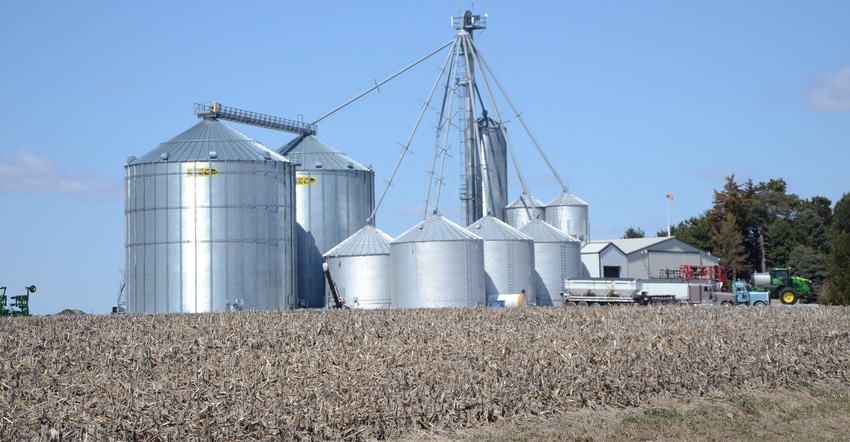 Grain silos and farm