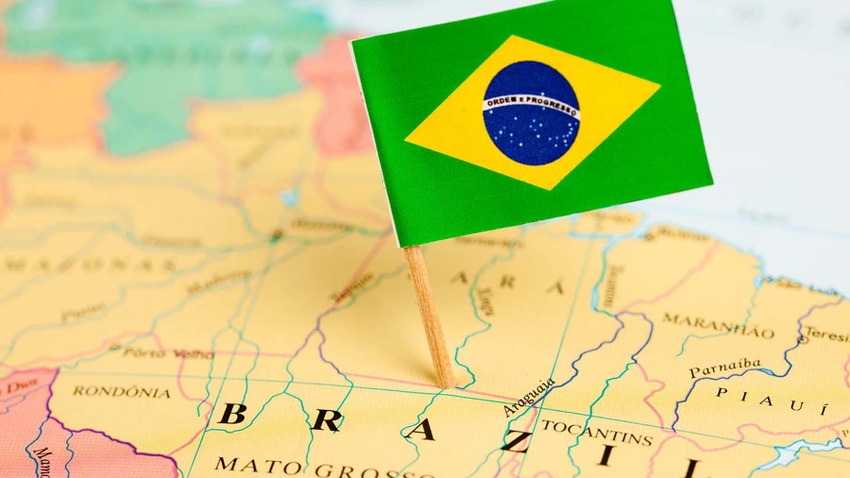 Brazil flag on map of Brazil