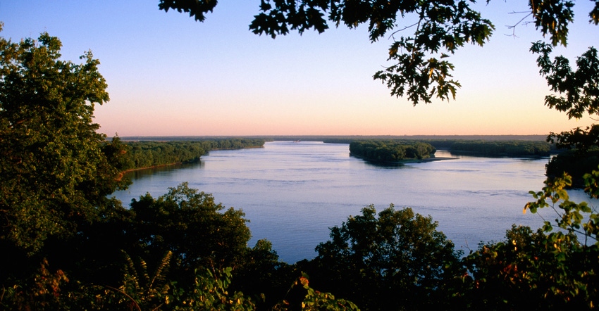 Mississippi River at dawn in Missouri
