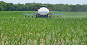 nitrogen fertilizer being applied in field