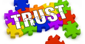 Trust puzzle, 3D jigsaw pieces with text.
