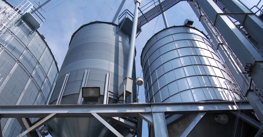 view of grain bins