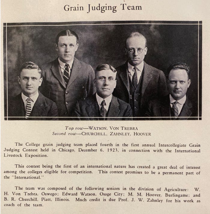 5 members of 1923 Kansas State Ag College juding
