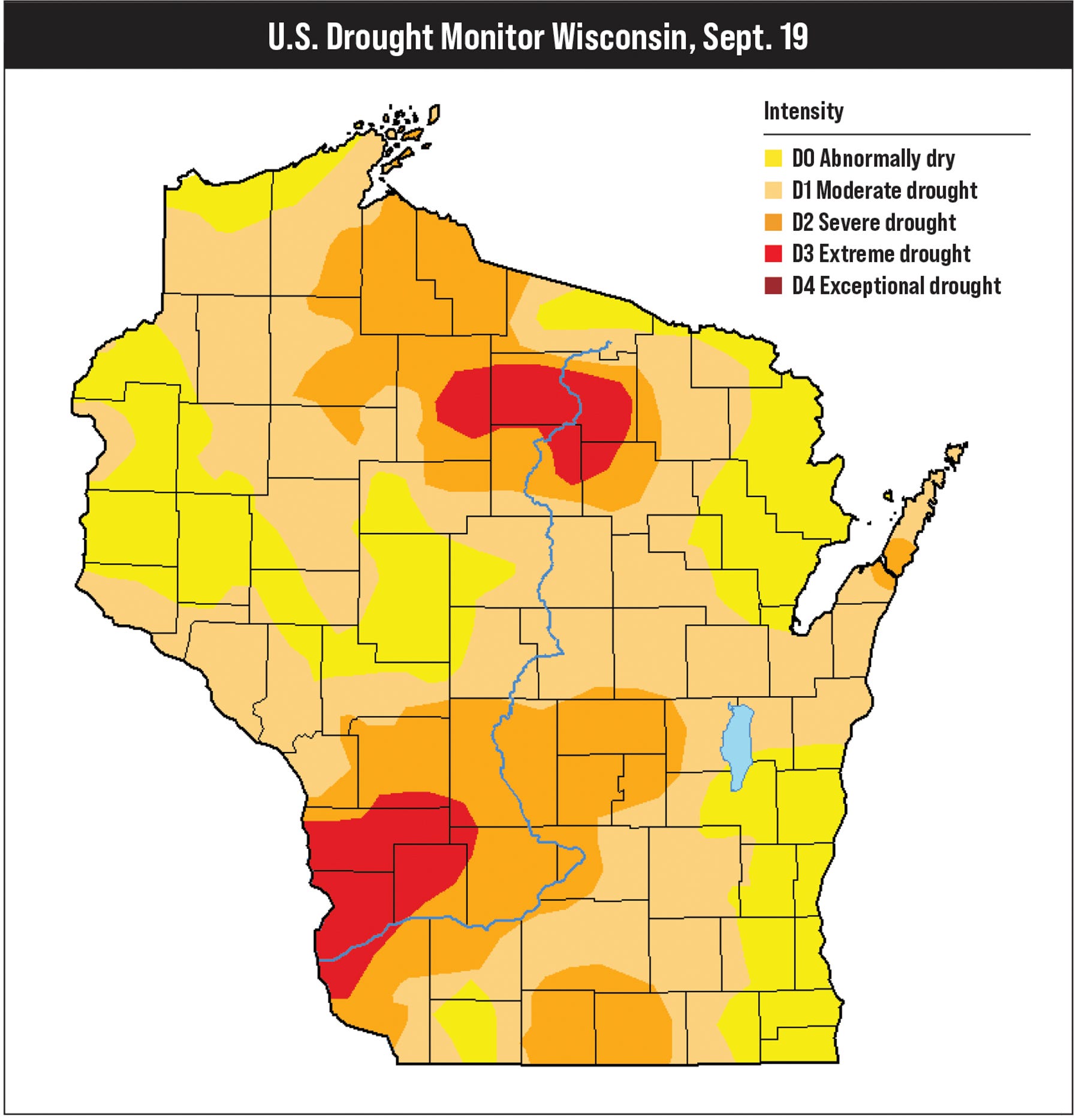 U.S. Drought Monitor map for Wisconsin, Sept. 19