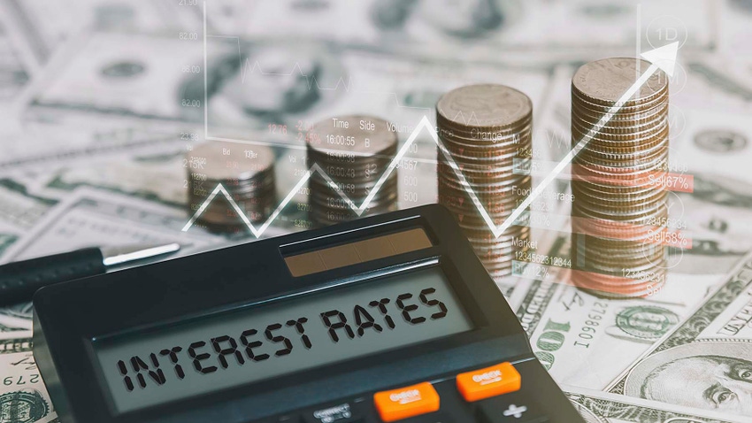 Calculator and interest rate symbols