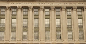 Front facade of the Department of Agriculture in downtown Washington DC