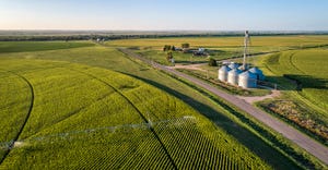 Aerial corn field and grain setup
