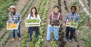 diverse farmers holding boxes of produce