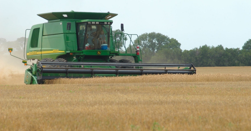 Closeup of combine harvesting wheat crop Closeup of combine harvesting wheat crop
