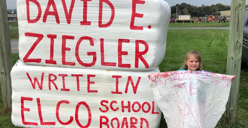 hay bales in Lebanon County support of dairy farmer David Ziegler’s write-in campaign