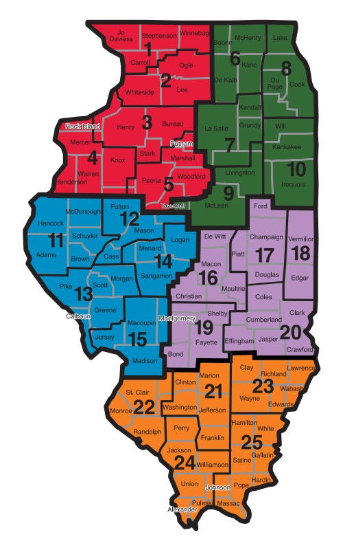 map of Illinois showing the FFA sections