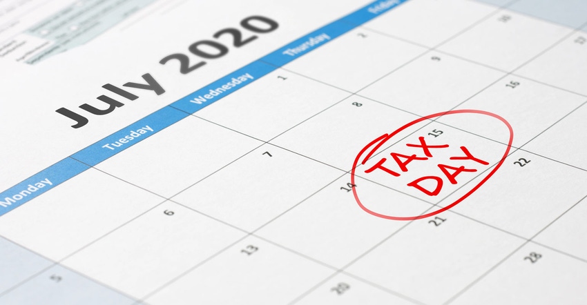Tax day is circled on a July 2020 calendar
