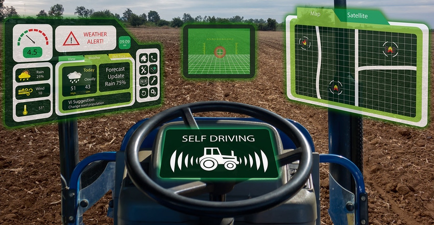 iot smart industry robot 4.0 agriculture concept,industrial agronomist,farmer using autonomous tractor with self driving tech