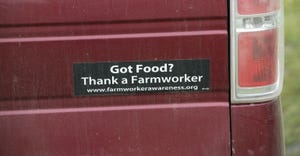 Farmworker bumper sticker USDA.