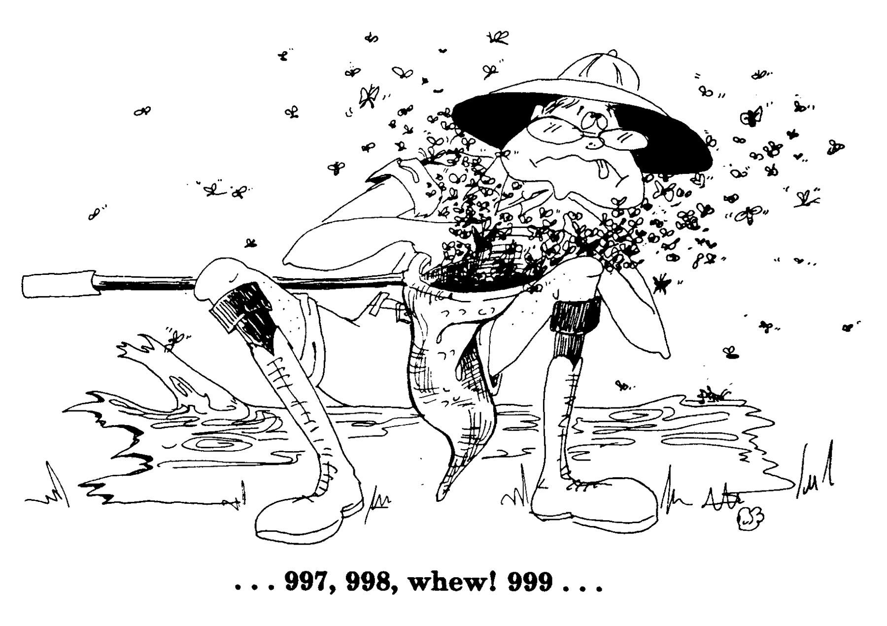 Courtesy of Tom Turpin -  A black and white cartoon drawing of Bug Scout 